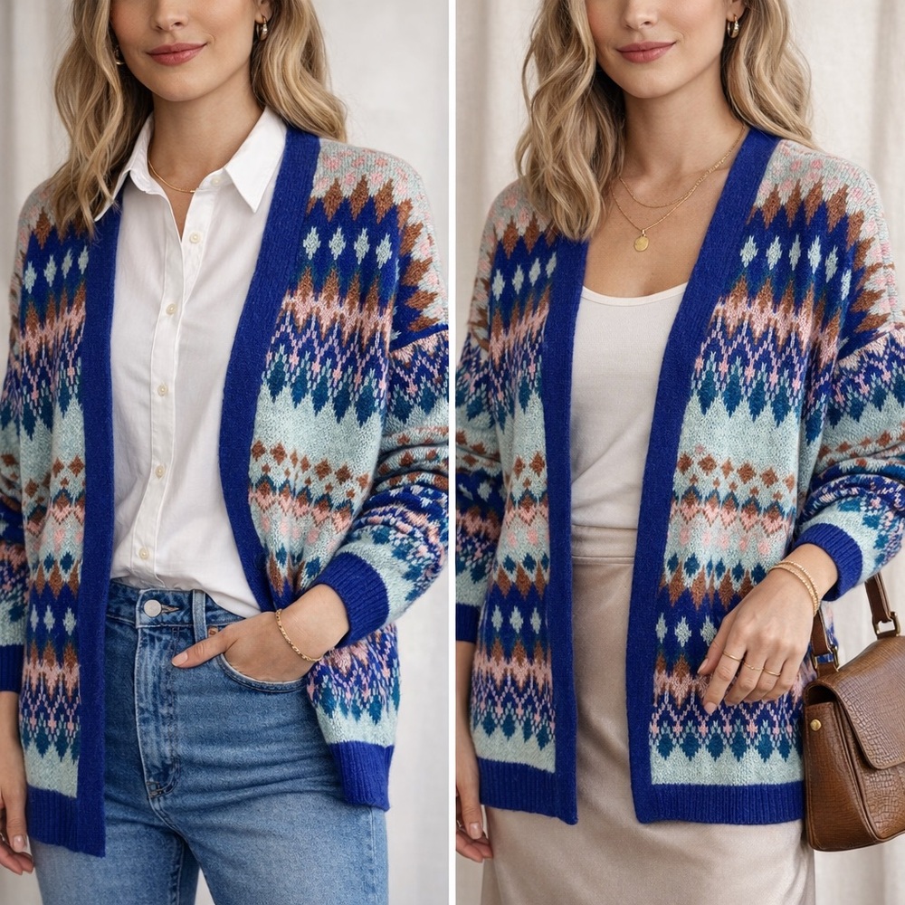 Fair Isle Open Front Cardigan